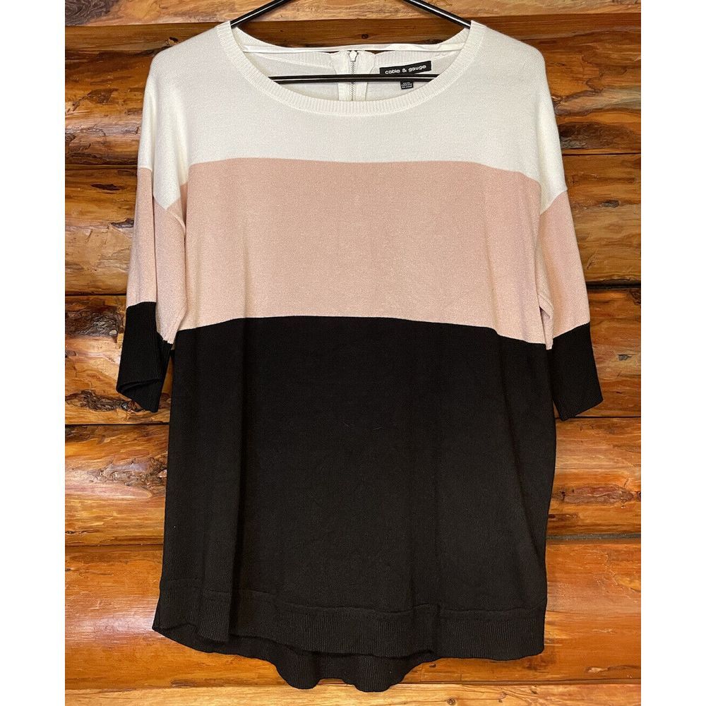 Cable & Gauge Colorblock Pink/White/Black Blouse Size Large